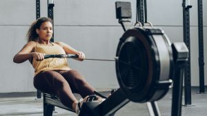 Lady on the chest supported row machine